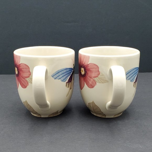 Longaberger Pottery Botanical Fields Mugs Butterfly Flowers Floral Coffee Cups - Picture 4 of 9